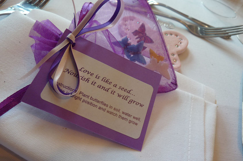 Purple organza wedding favours