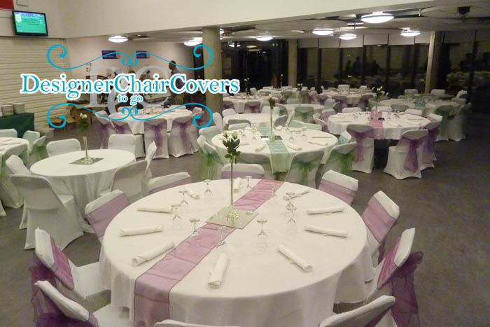 purple and green organza wedding chair covers